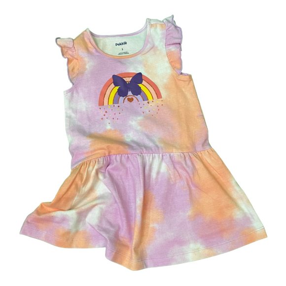 Pekkle Girls 2-Piece Dress & Romper Set | Rainbow, Butterfly & Daisy Prints - Picture 3 of 4